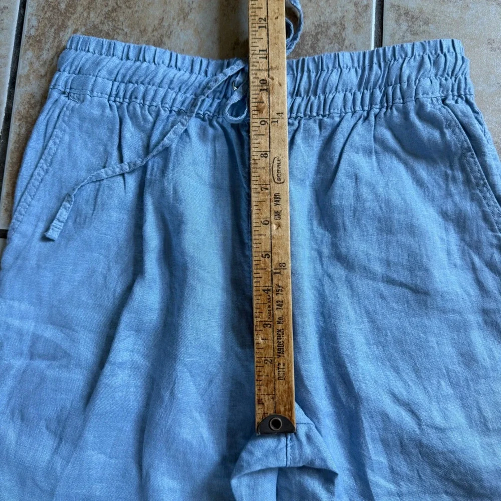H&M 100%‎ Linen Pants Womens XS Blue Drawstring Elastic Waist Casual Lightweight